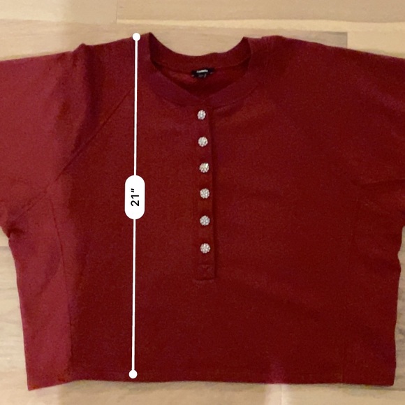 Express Rhinestone Button Henley Fleece Sweatshirt Crop boxy fit Size Large - Picture 8 of 10